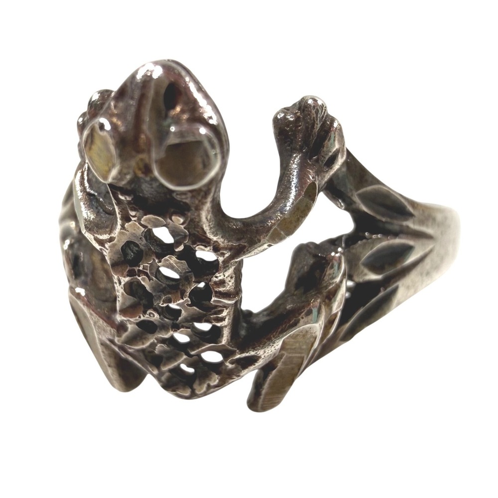 Vintage Mexico 925 Sterling Silver Tree Frog Openwork Statement Ring Sz 8 1990s